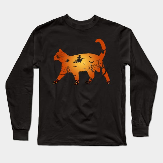 Cat Halloween Mens Womens Long Sleeve T-Shirt by Elliottda